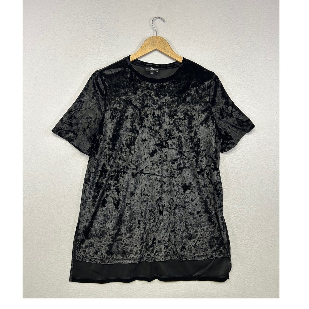 Goth Grunge Curations Womens Size M Black Crushed Velvet Short Sleeve Top